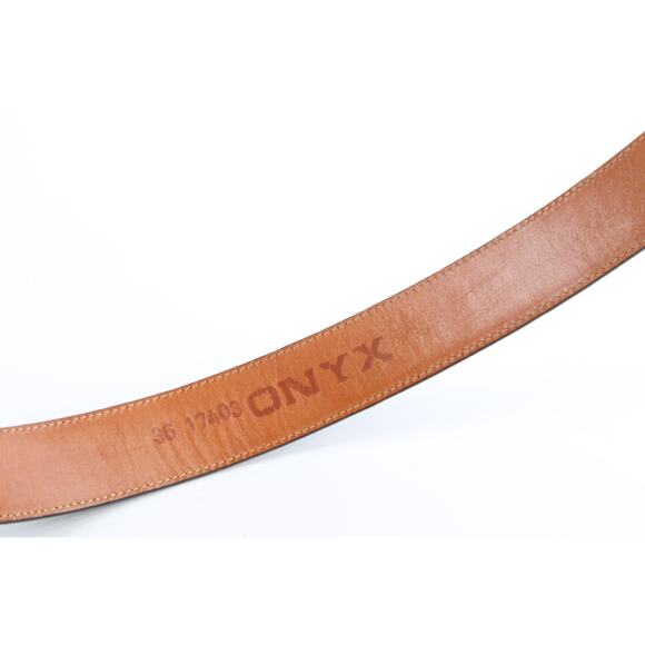 Vintage Onyx Black Croc Embossed Leather Belt Gold Buckle Classic Size 36 - Picture 11 of 13